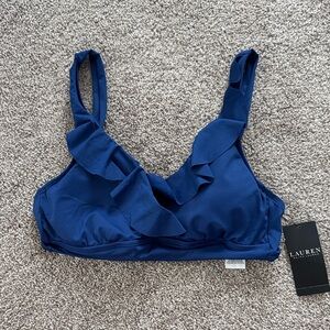 Lauren Ralph Lauren Navy Ruffle Bralette Swim Top